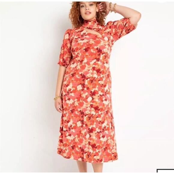 Eloquii High Neck Retro Style Colorful Floral Stretch Midi Dress Mod Womens 14 - Picture 7 of 9